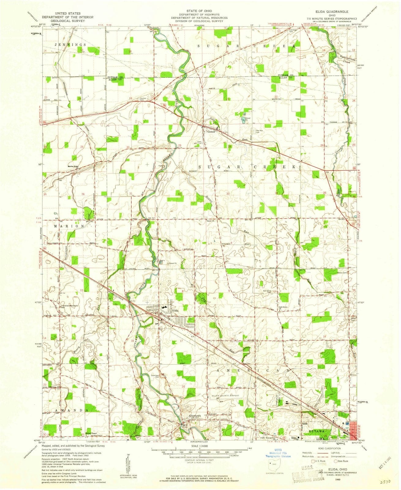 1960 Elida, OH - Ohio - USGS Topographic Map