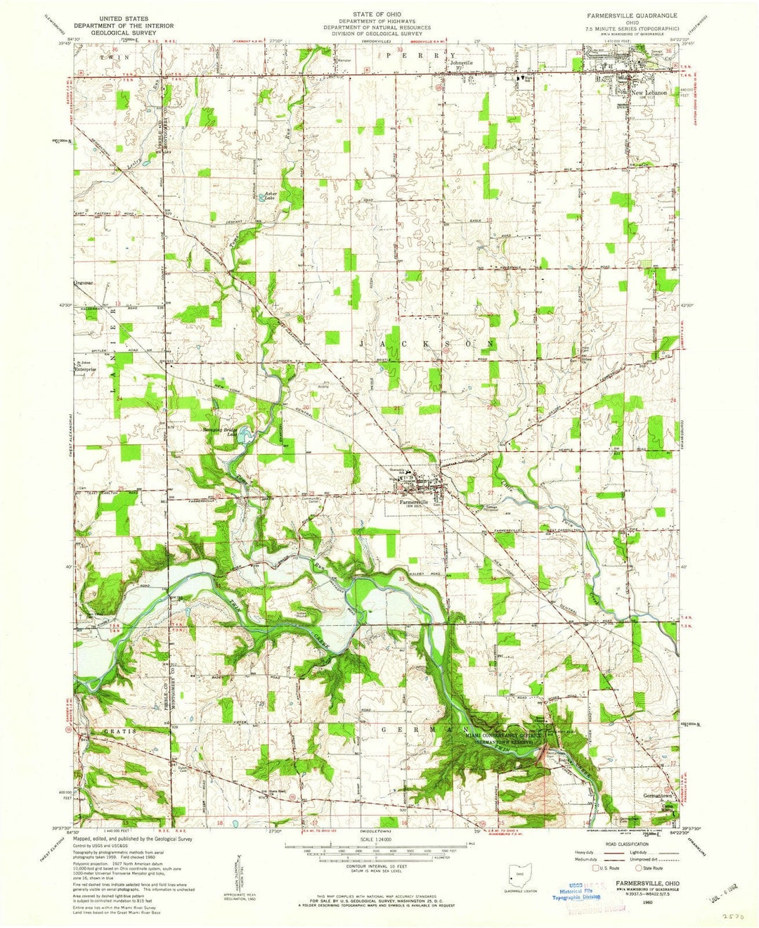 1960 Farmersville, OH - Ohio - USGS Topographic Map