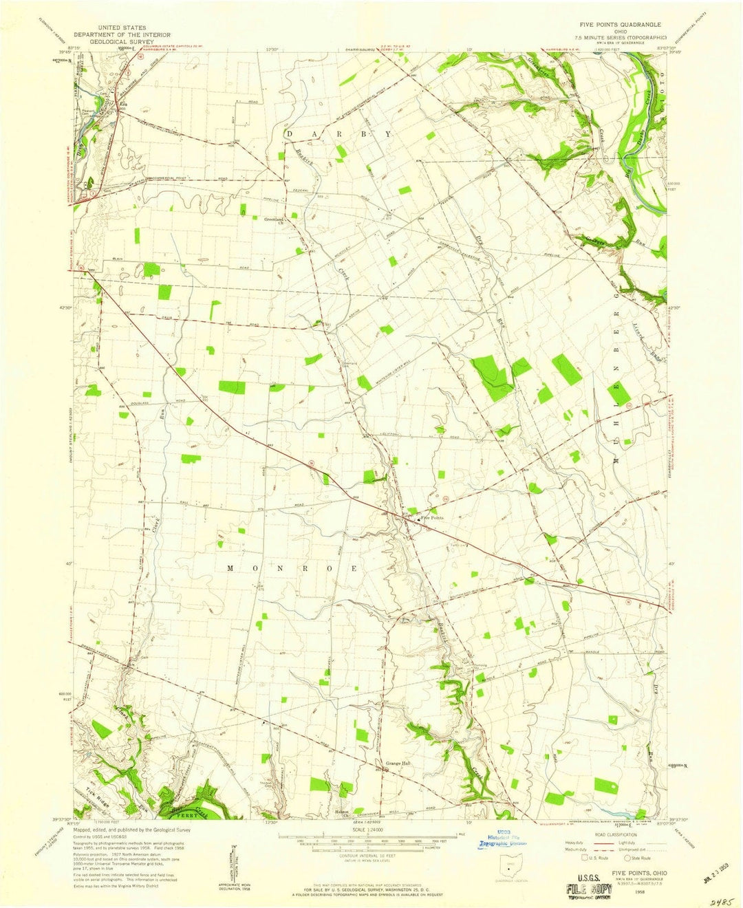 1958 Five Points, OH - Ohio - USGS Topographic Map