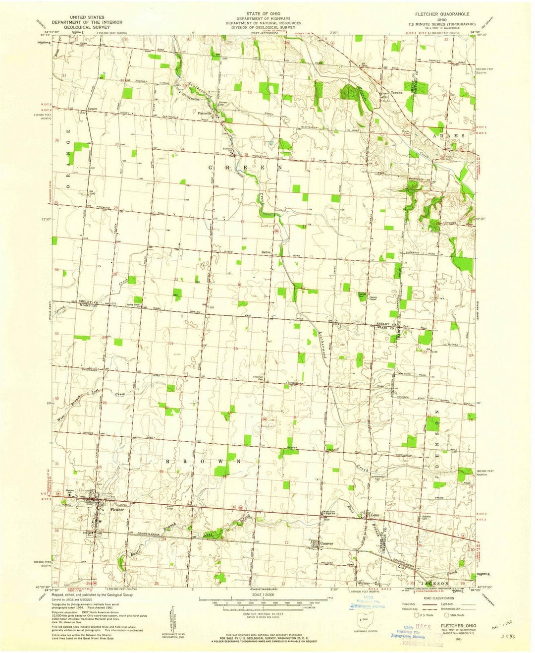 1961 Fletcher, OH - Ohio - USGS Topographic Map