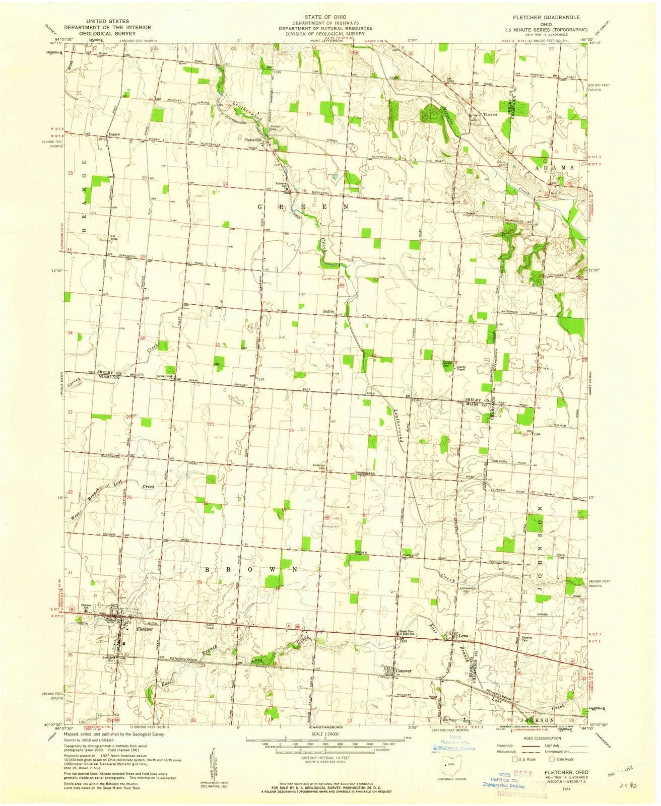 1961 Fletcher, OH - Ohio - USGS Topographic Map