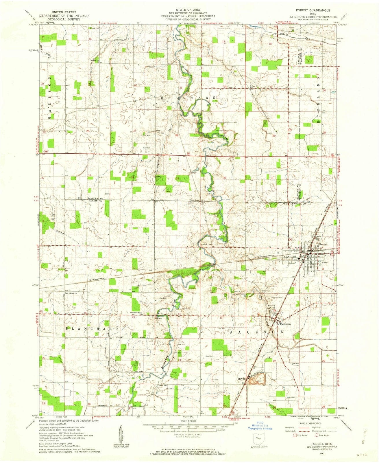 1961 Forest, OH - Ohio - USGS Topographic Map
