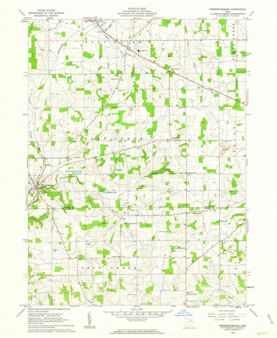 1961 Fredericksburg, OH - Ohio - USGS Topographic Map
