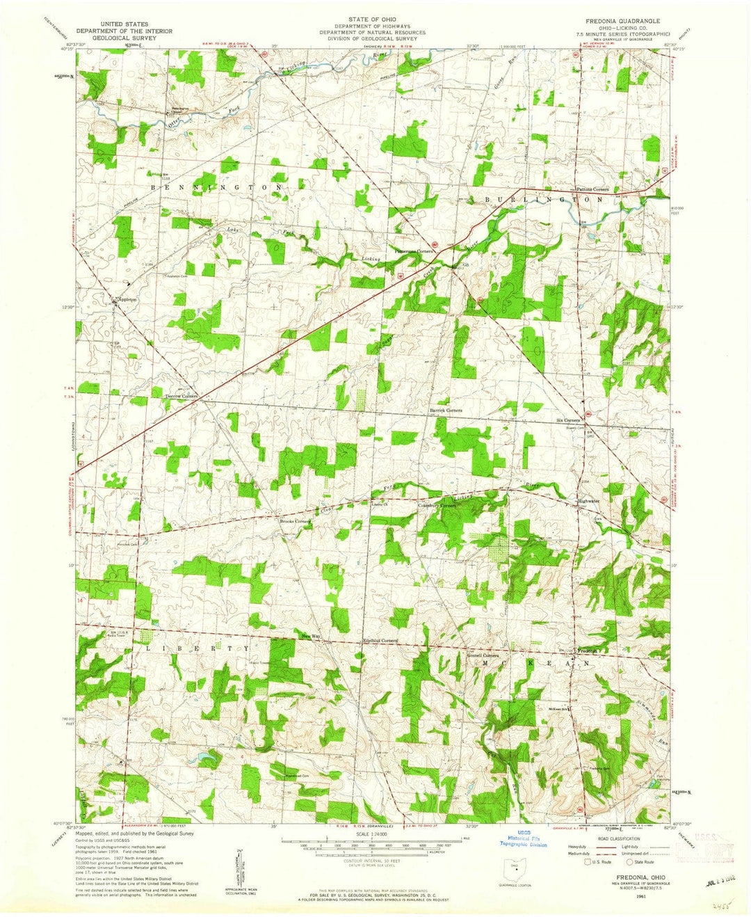 1961 Fredonia, OH - Ohio - USGS Topographic Map