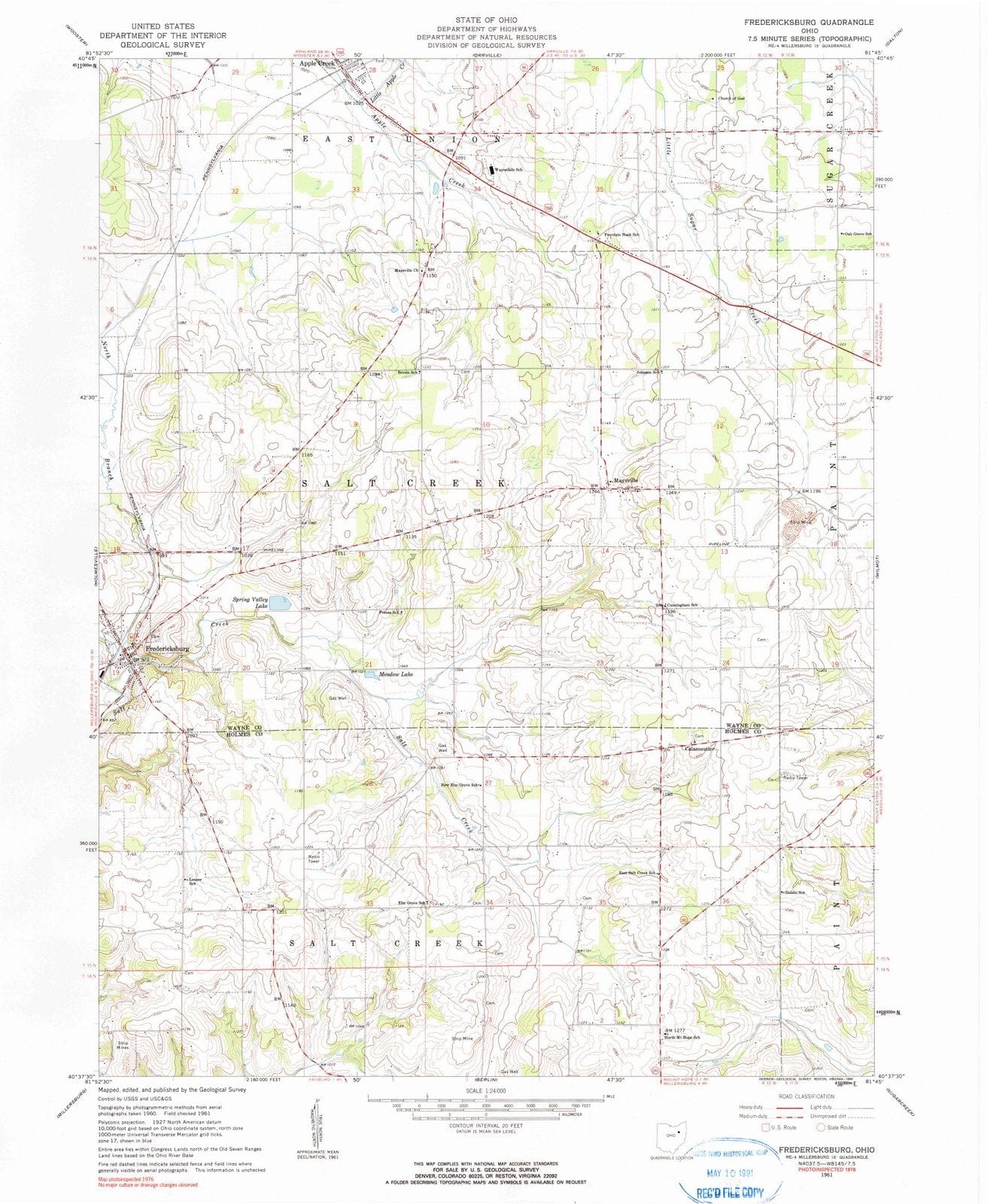 1961 Fredricksburg, OH - Ohio - USGS Topographic Map