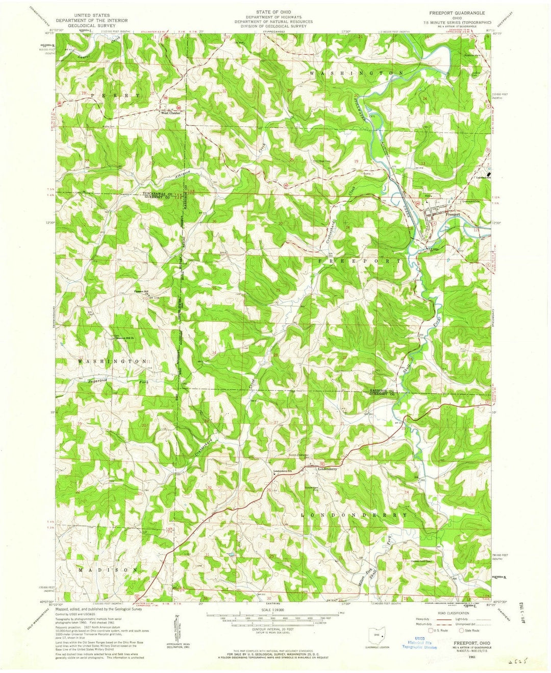 1961 Freeport, OH - Ohio - USGS Topographic Map