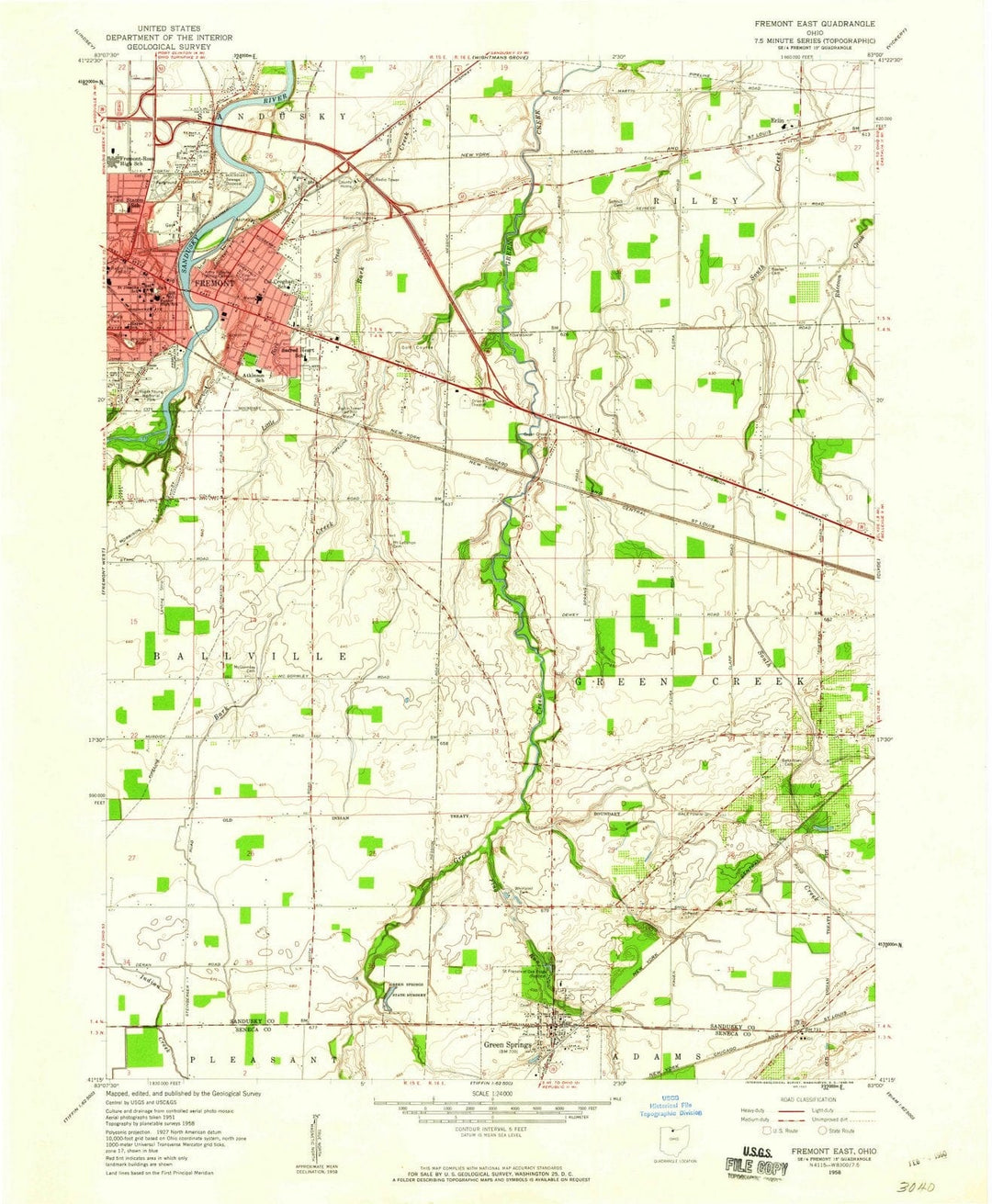 1958 Fremont East, OH - Ohio - USGS Topographic Map