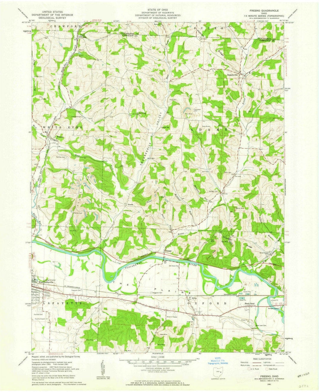 1961 Fresno, OH - Ohio - USGS Topographic Map