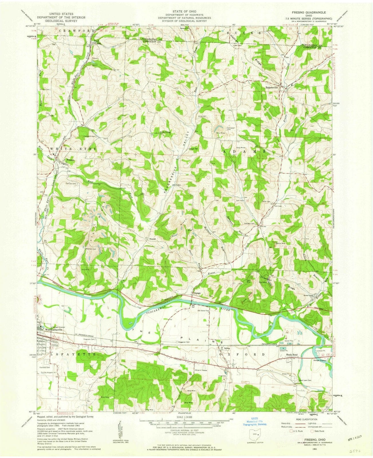 1961 Fresno, OH - Ohio - USGS Topographic Map