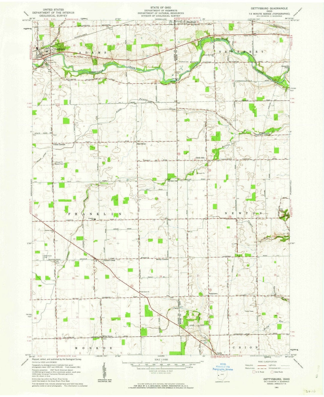 1961 Gettysburg, OH - Ohio - USGS Topographic Map