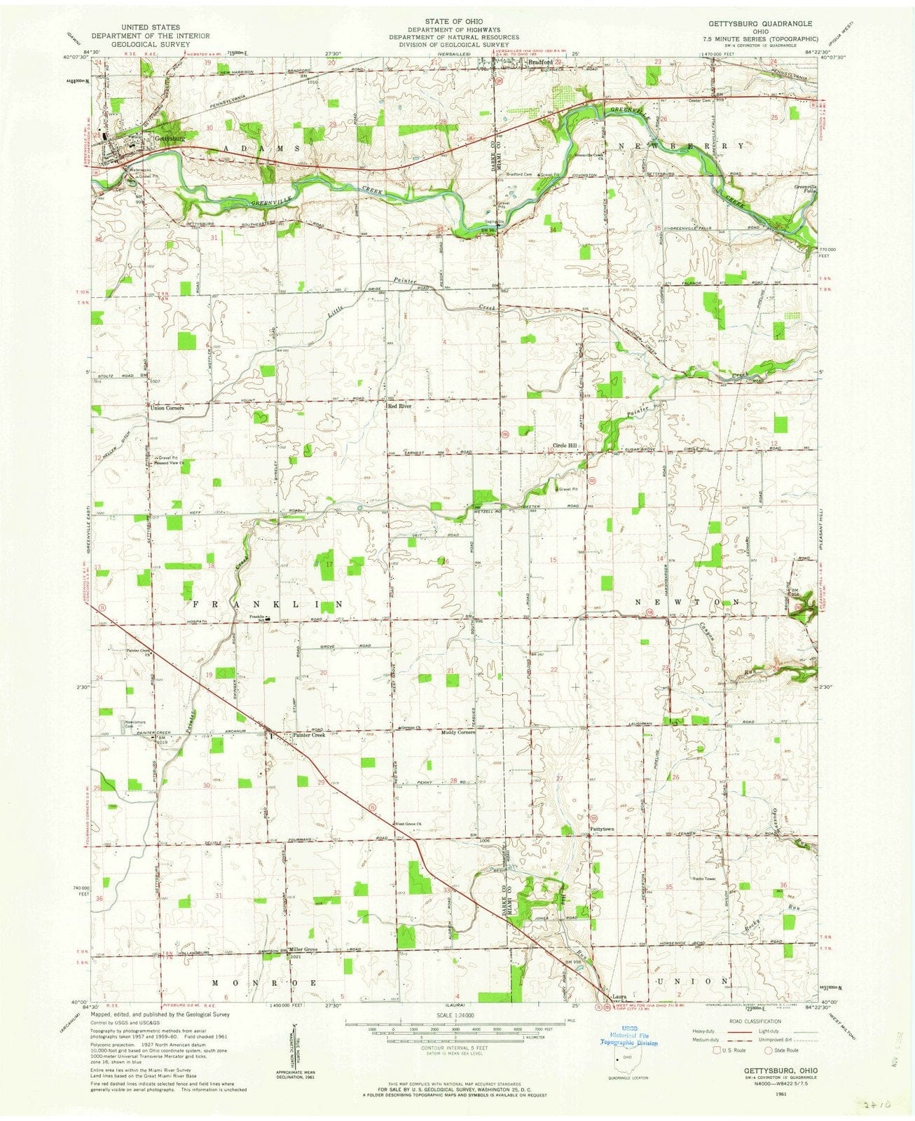 1961 Gettysburg, OH - Ohio - USGS Topographic Map