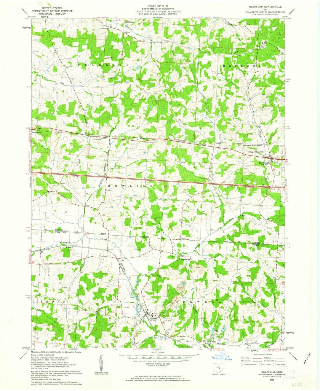 1961 Glenford, OH - Ohio - USGS Topographic Map