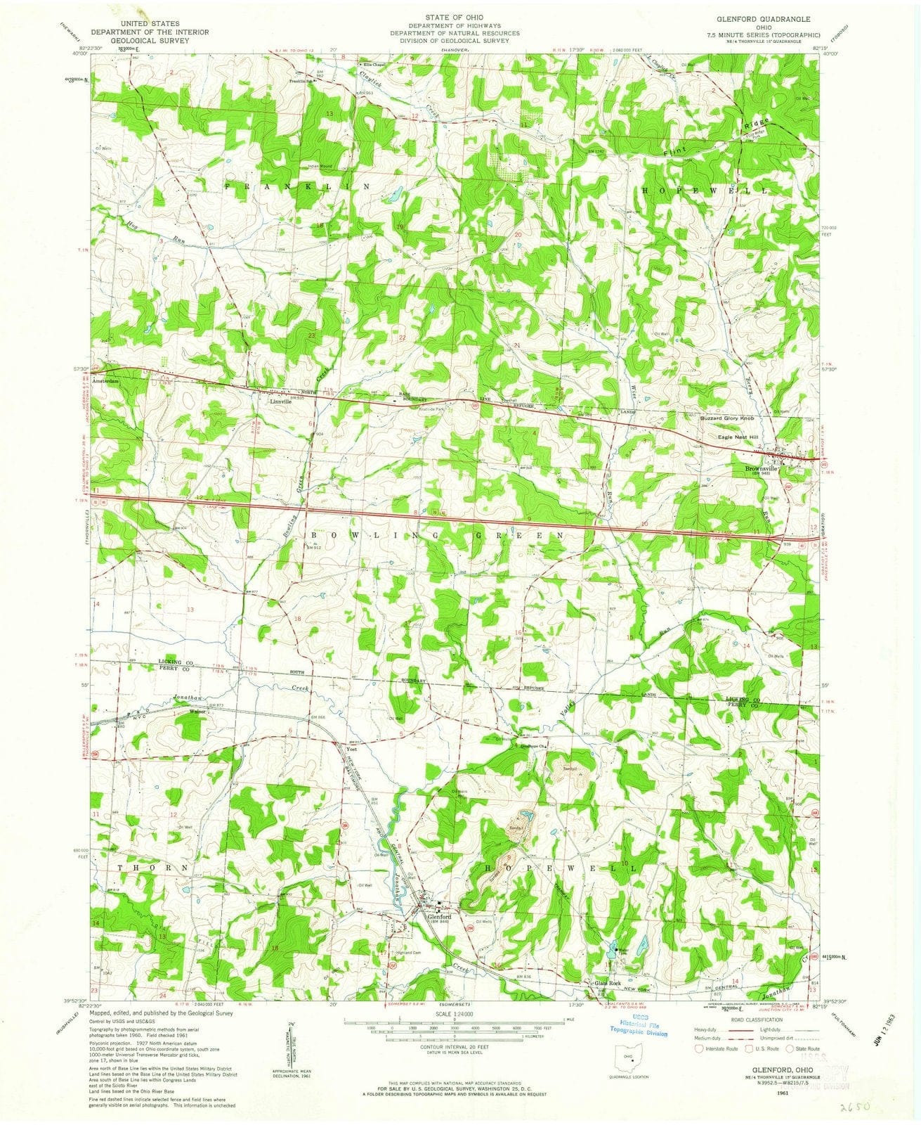 1961 Glenford, OH - Ohio - USGS Topographic Map