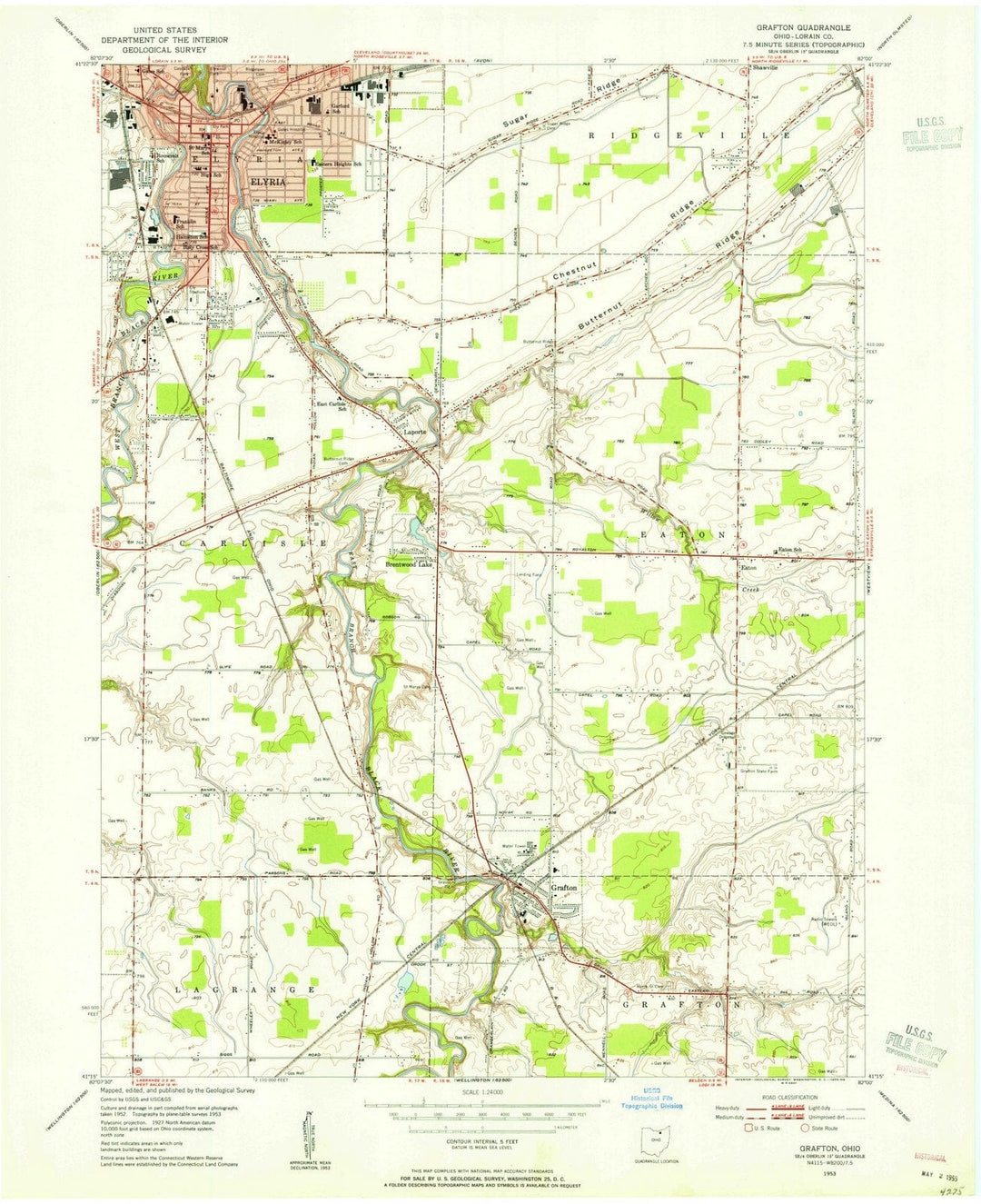 1953 Grafton, OH - Ohio - USGS Topographic Map