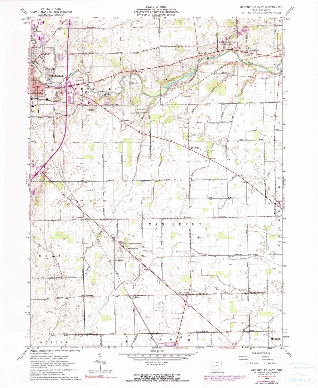 1961 Greenville, OH - Ohio - USGS Topographic Map