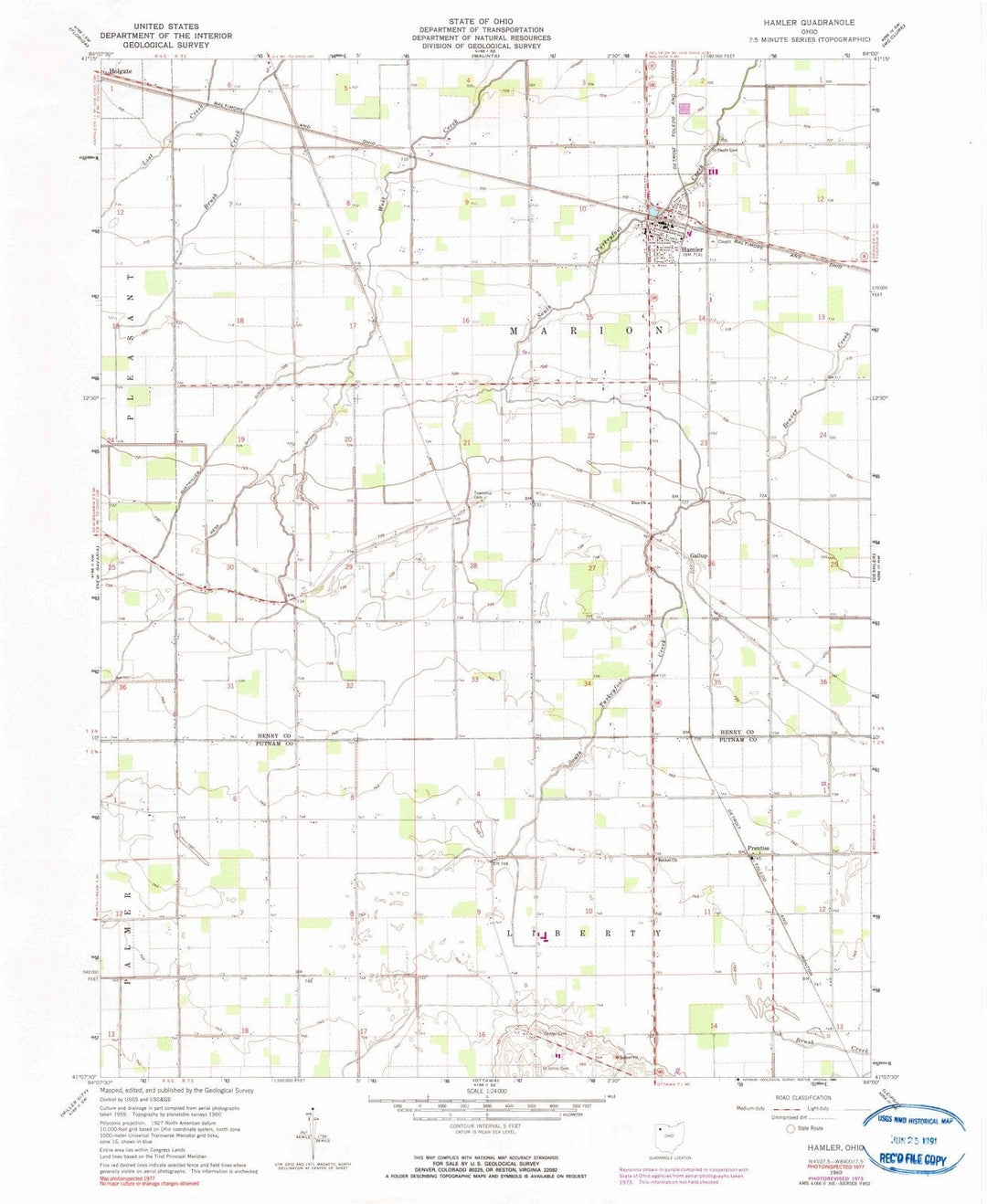 1960 Hamler, OH - Ohio - USGS Topographic Map