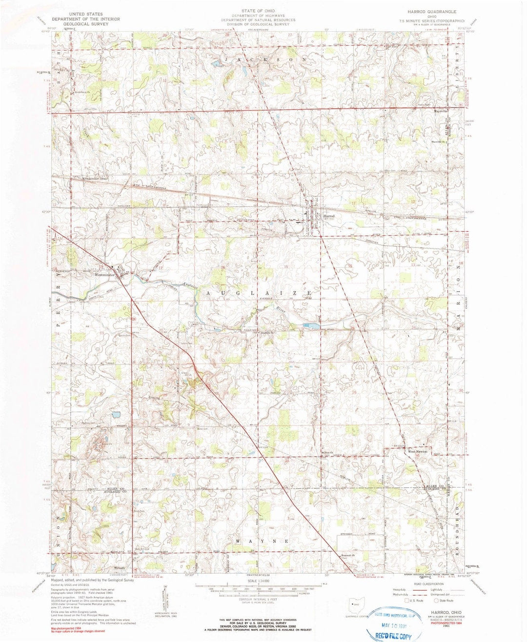 1961 Harrod, OH - Ohio - USGS Topographic Map