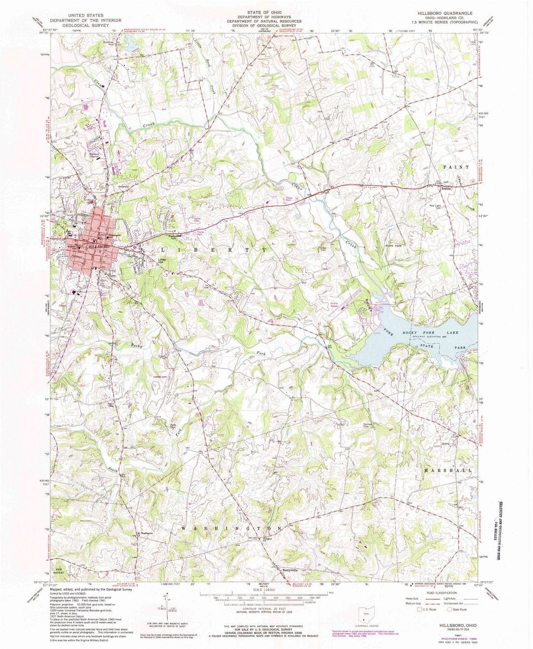 1961 Hillsboro, OH - Ohio - USGS Topographic Map