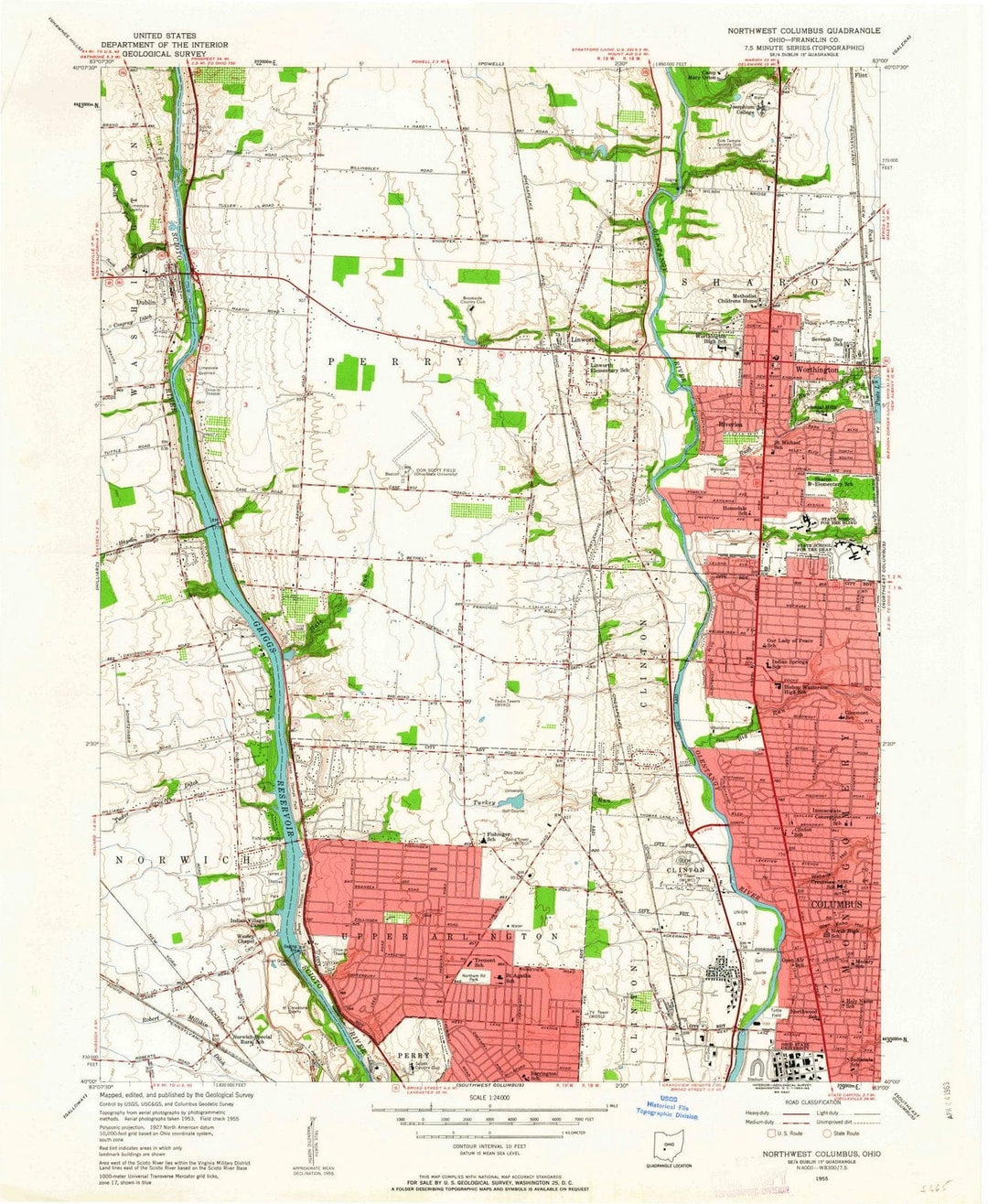 1955 Northwest Columbus, OH - Ohio - USGS Topographic Map
