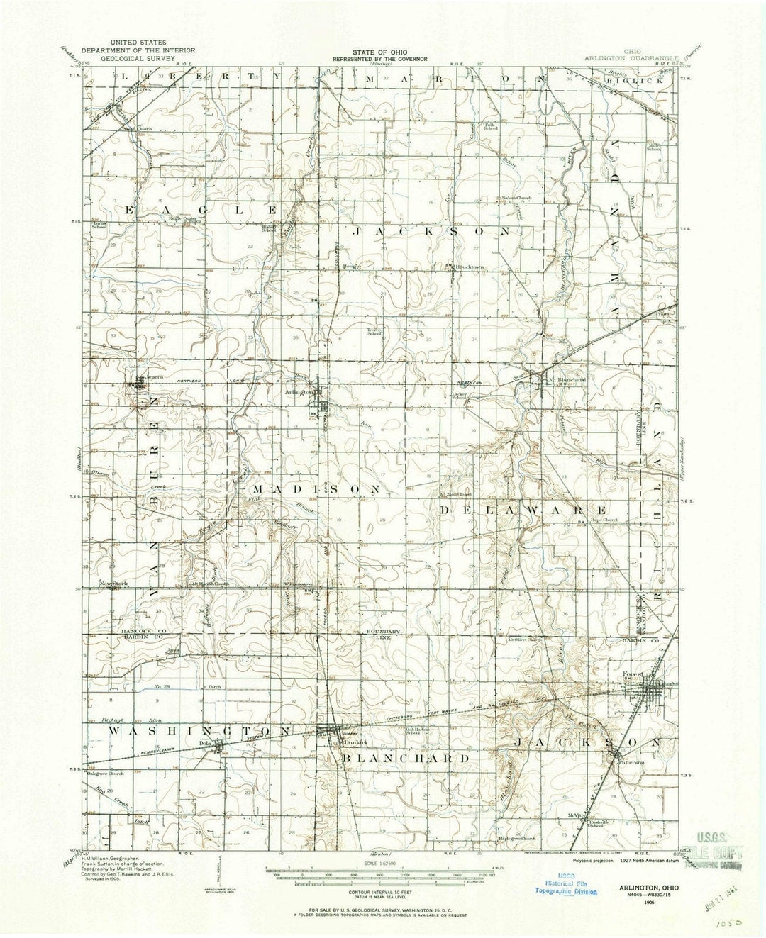1905 Arlington, OH - Ohio - USGS Topographic Map