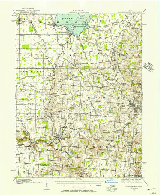 1913 Bellefontaine, OH - Ohio - USGS Topographic Map