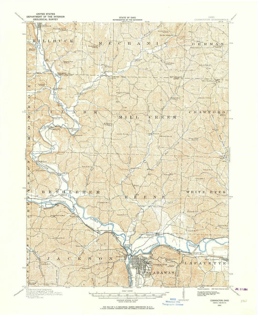 1913 Coshocton, OH - Ohio - USGS Topographic Map