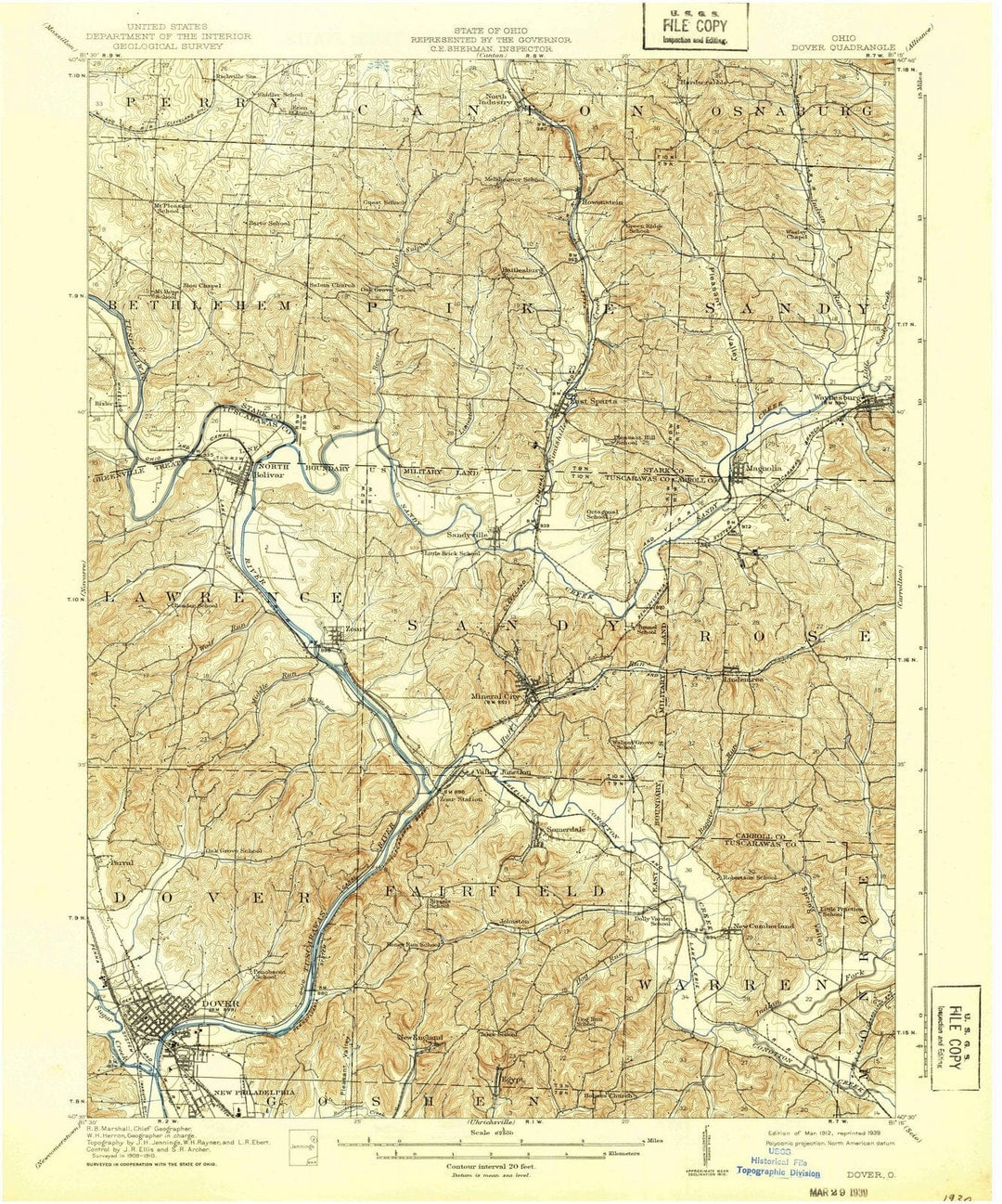 1912 Dover, OH - Ohio - USGS Topographic Map