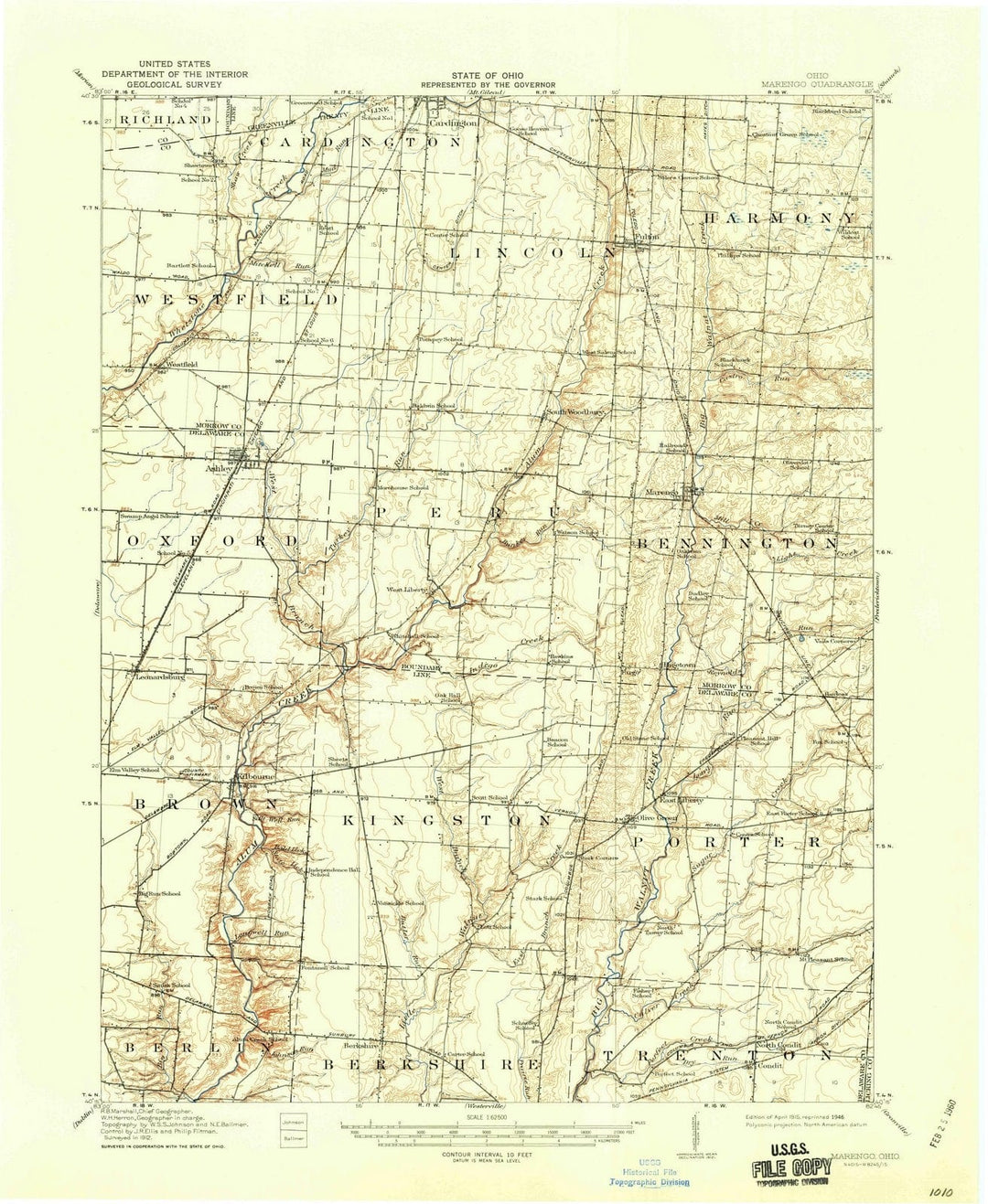 1915 Marengo, OH - Ohio - USGS Topographic Map