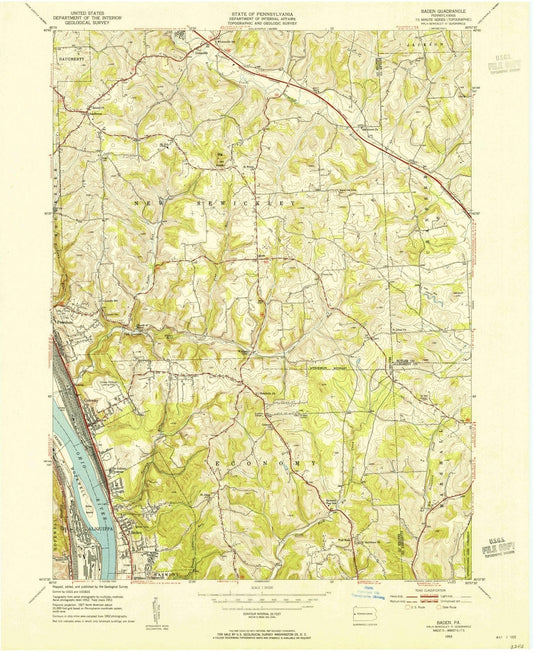 1953 Baden, PA - Pennsylvania - USGS Topographic Map