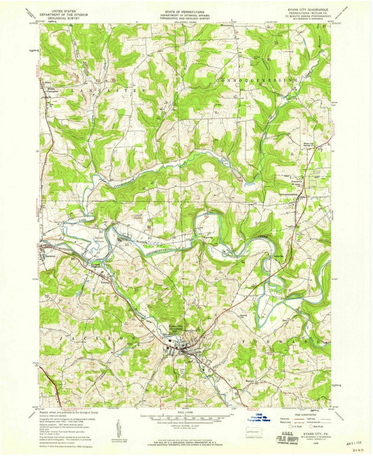 1958 Evans City, PA - Pennsylvania - USGS Topographic Map