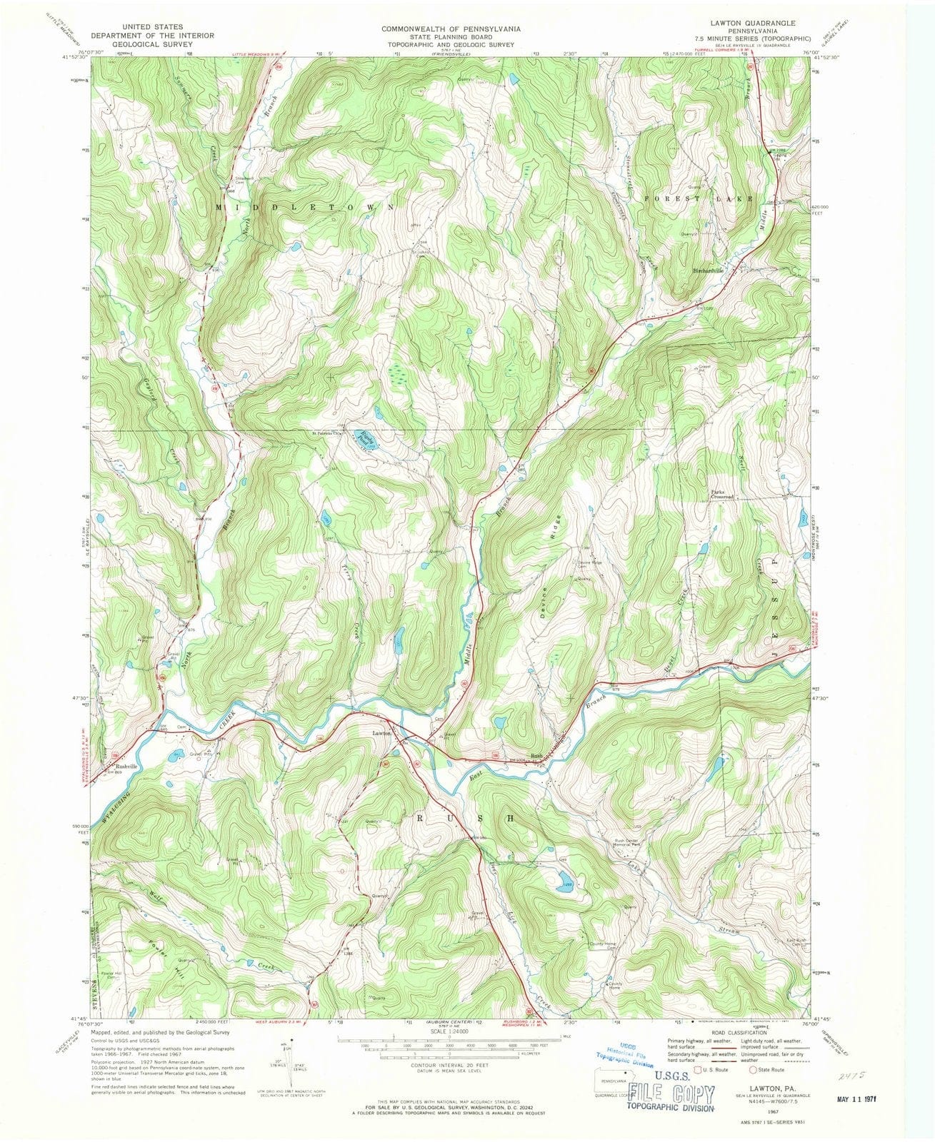 1967 Lawton, PA - Pennsylvania - USGS Topographic Map