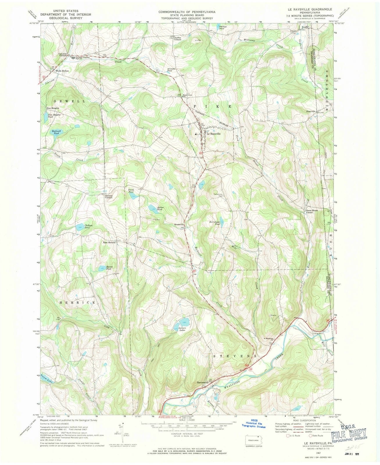 1967 Le Raysville, PA - Pennsylvania - USGS Topographic Map