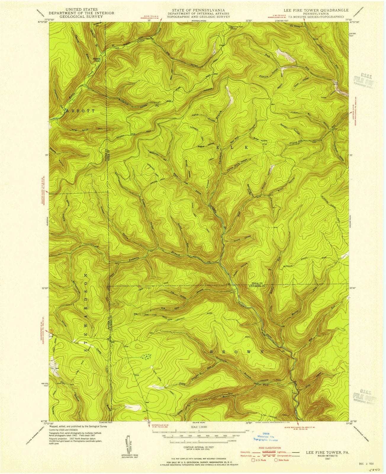 1947 Lee Fire Tower, PA - Pennsylvania - USGS Topographic Map