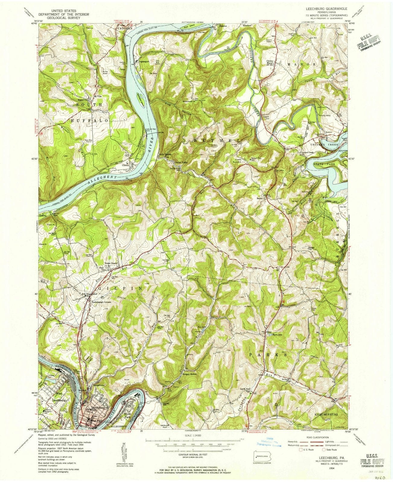 1954 Leechburg, PA - Pennsylvania - USGS Topographic Map
