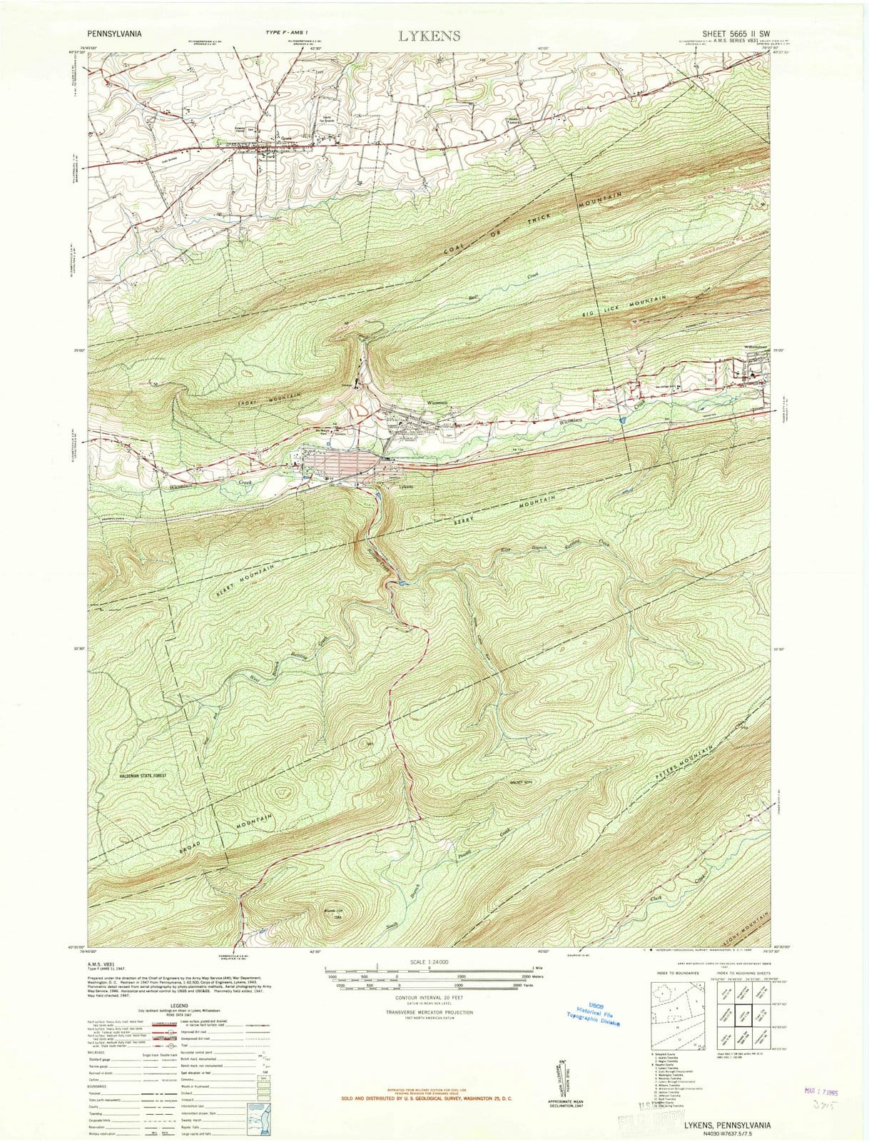 1947 Lykens, PA - Pennsylvania - USGS Topographic Map