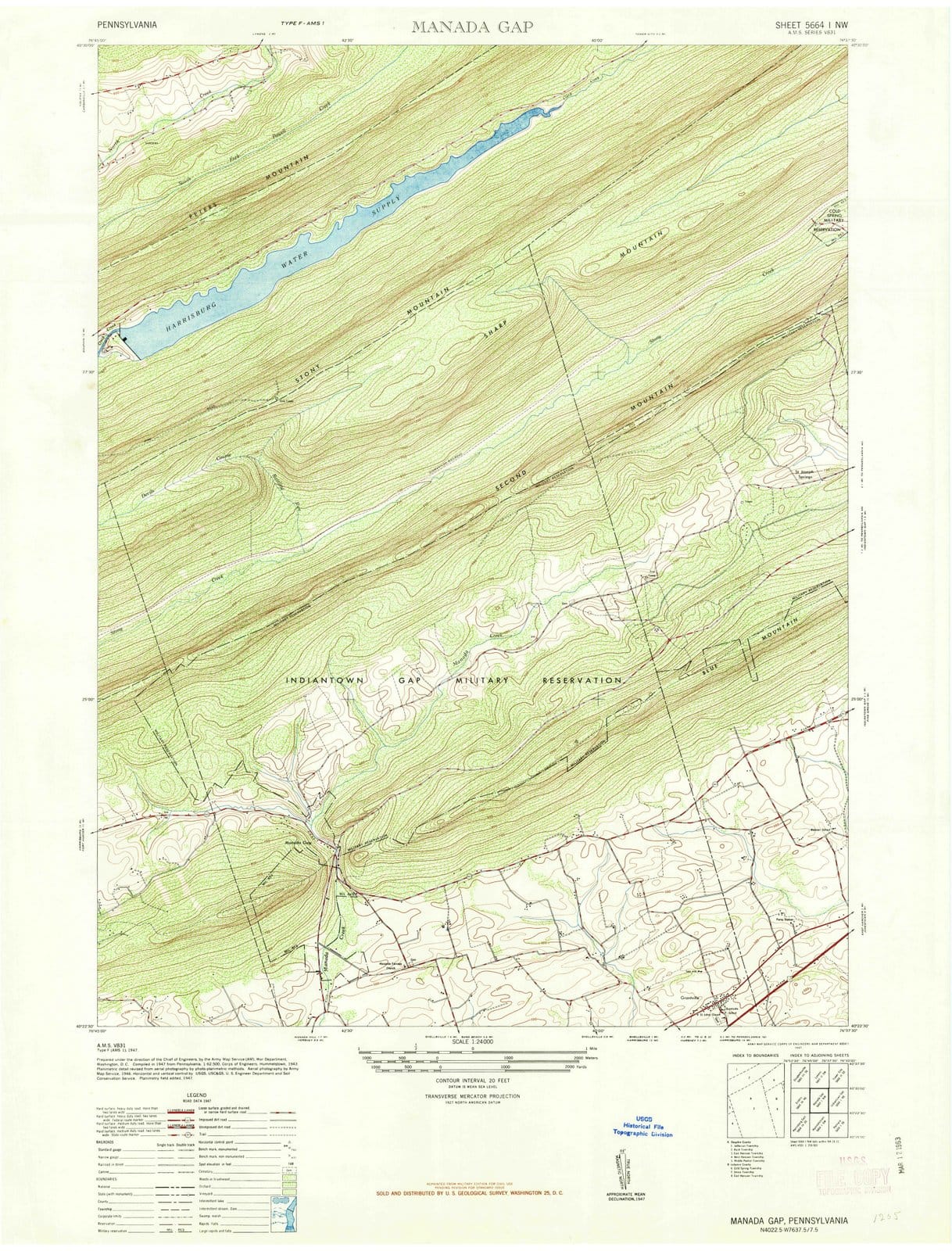 1947 Manada Gap, PA - Pennsylvania - USGS Topographic Map