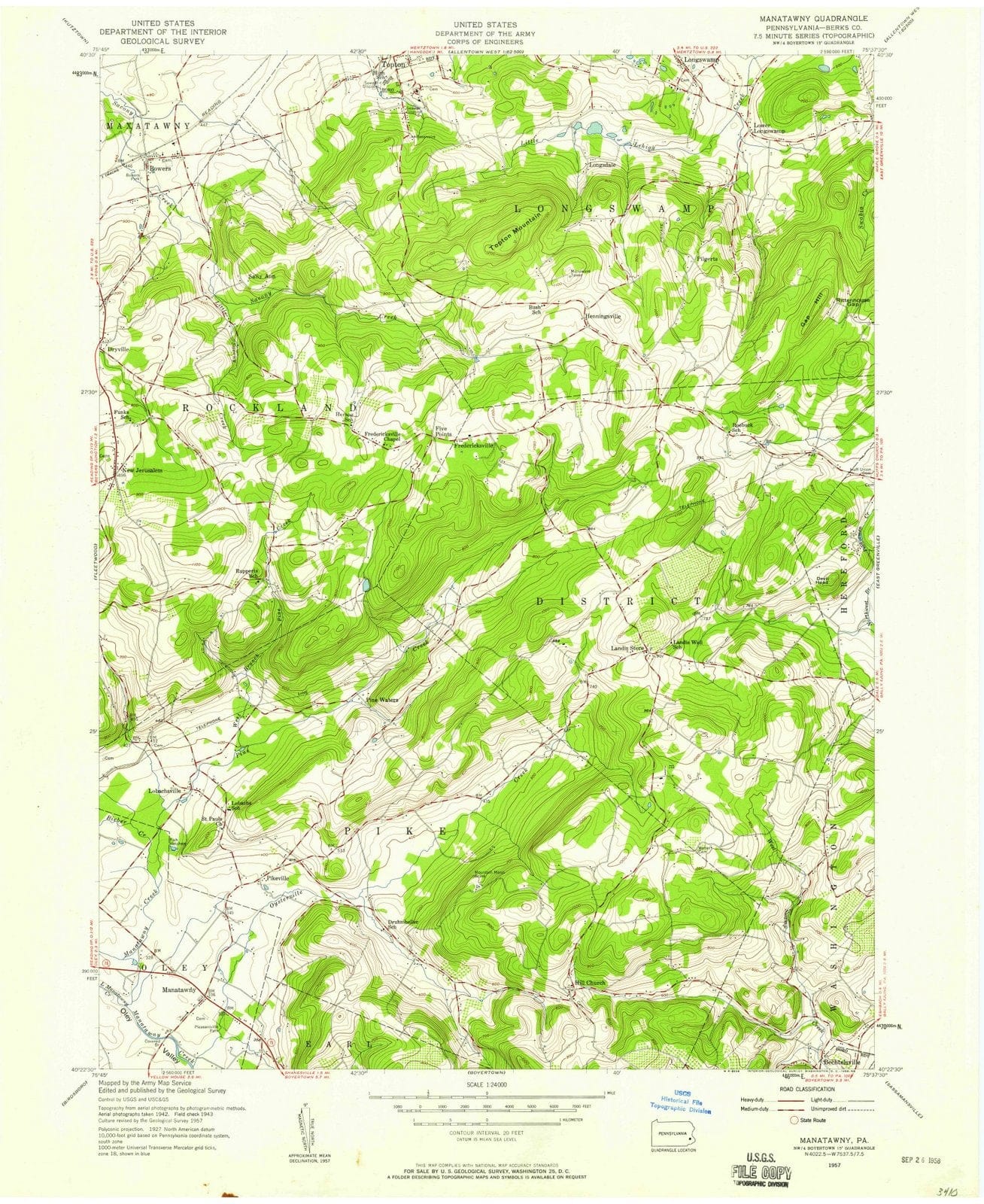 1957 Manatawny, PA - Pennsylvania - USGS Topographic Map