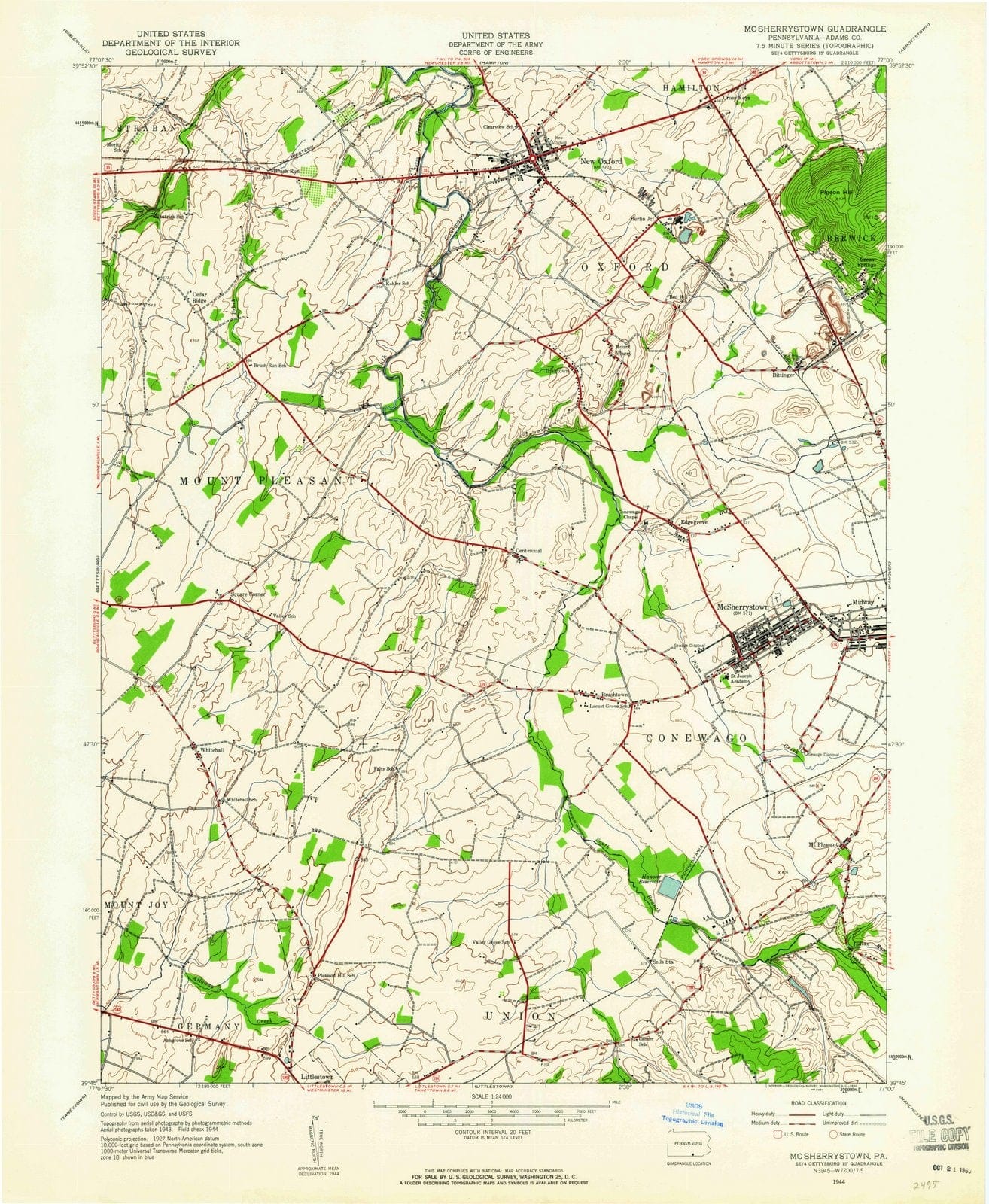 1944 Mc Sherrystown, PA - Pennsylvania - USGS Topographic Map