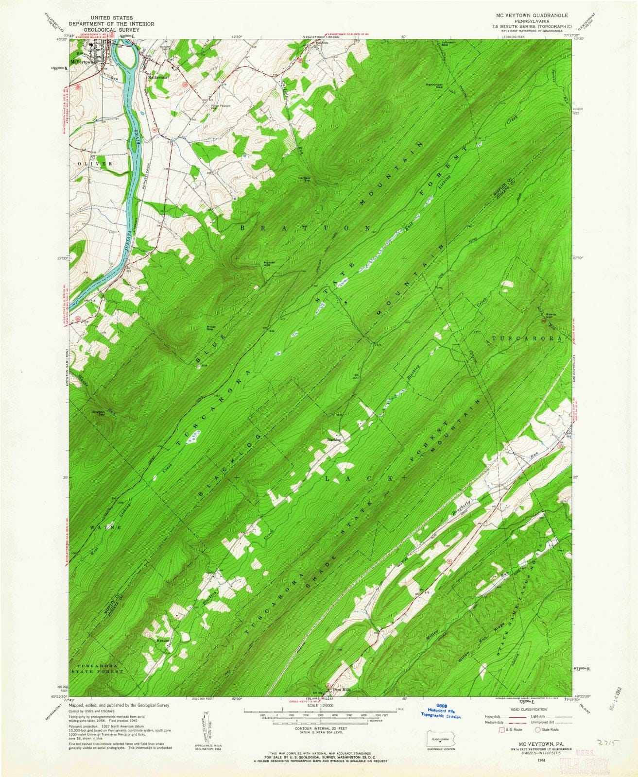 1961 Mc Veytown, PA - Pennsylvania - USGS Topographic Map