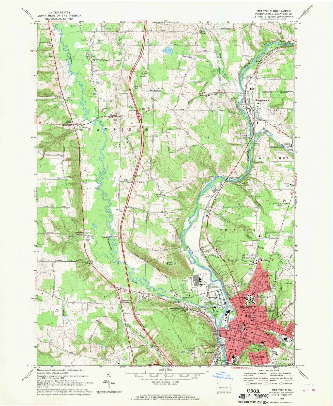 1968 Meadville, PA - Pennsylvania - USGS Topographic Map
