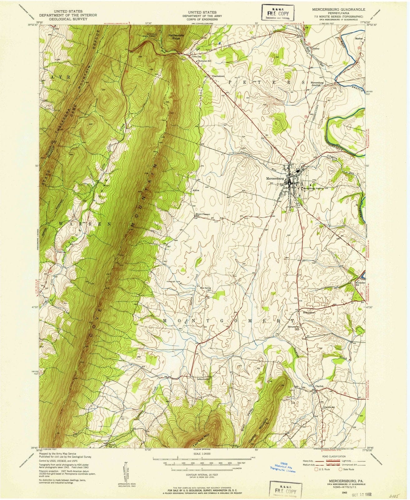 1943 Mercersburg, PA - Pennsylvania - USGS Topographic Map