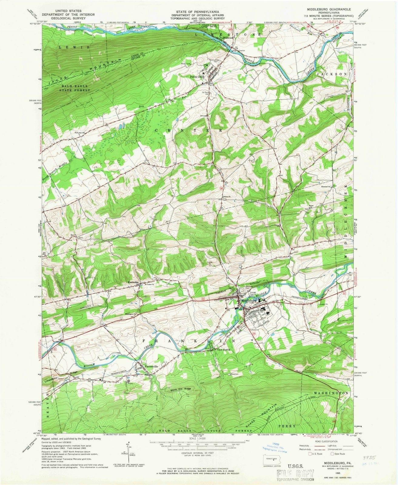 1965 Middleburg, PA - Pennsylvania - USGS Topographic Map