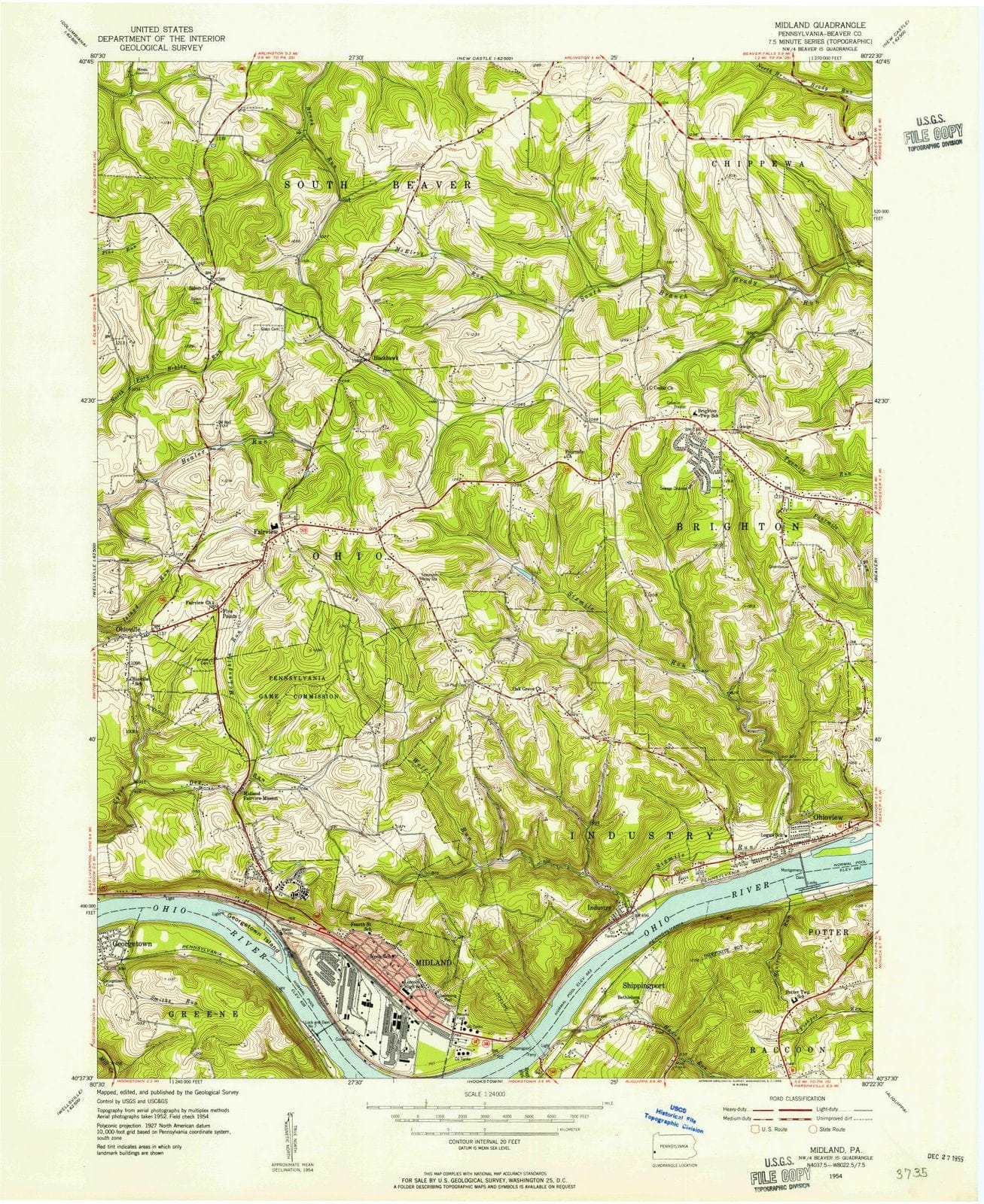 1954 Midland, PA - Pennsylvania - USGS Topographic Map