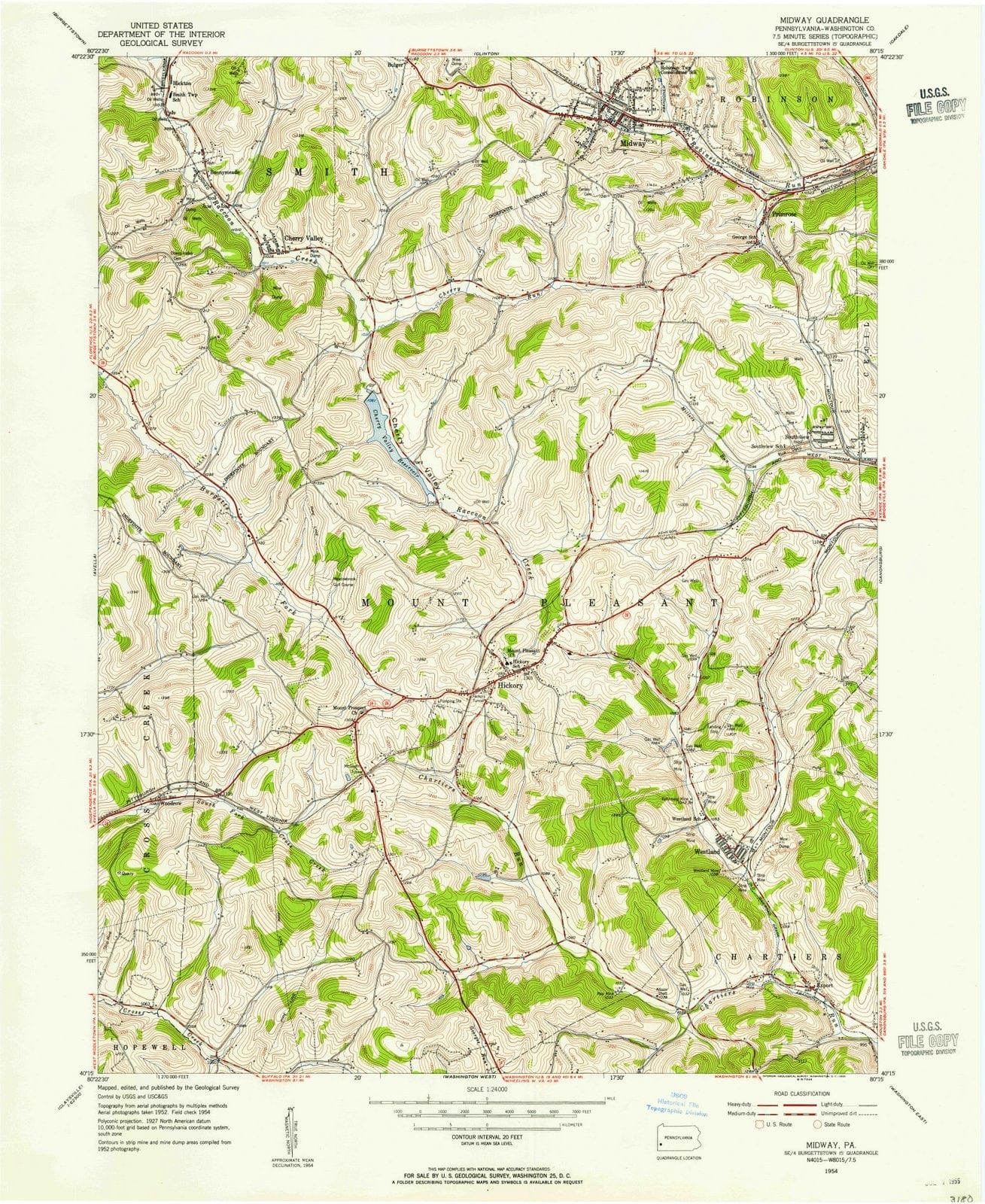 1954 Midway, PA - Pennsylvania - USGS Topographic Map