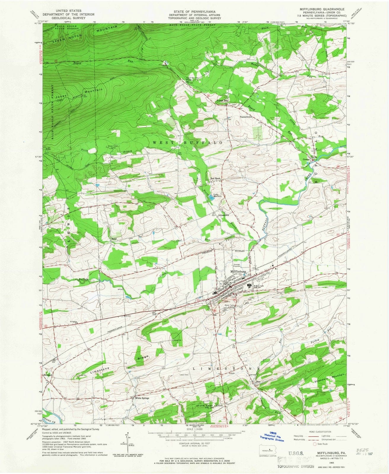 1965 Mifflinburg, PA - Pennsylvania - USGS Topographic Map