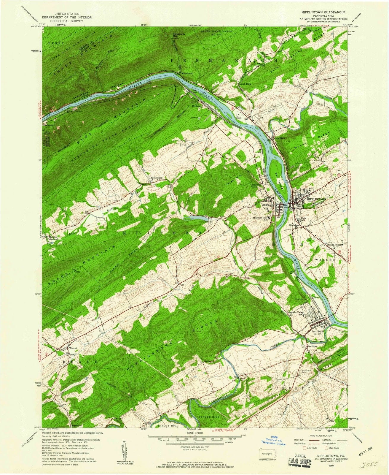 1959 Mifflintown, PA - Pennsylvania - USGS Topographic Map