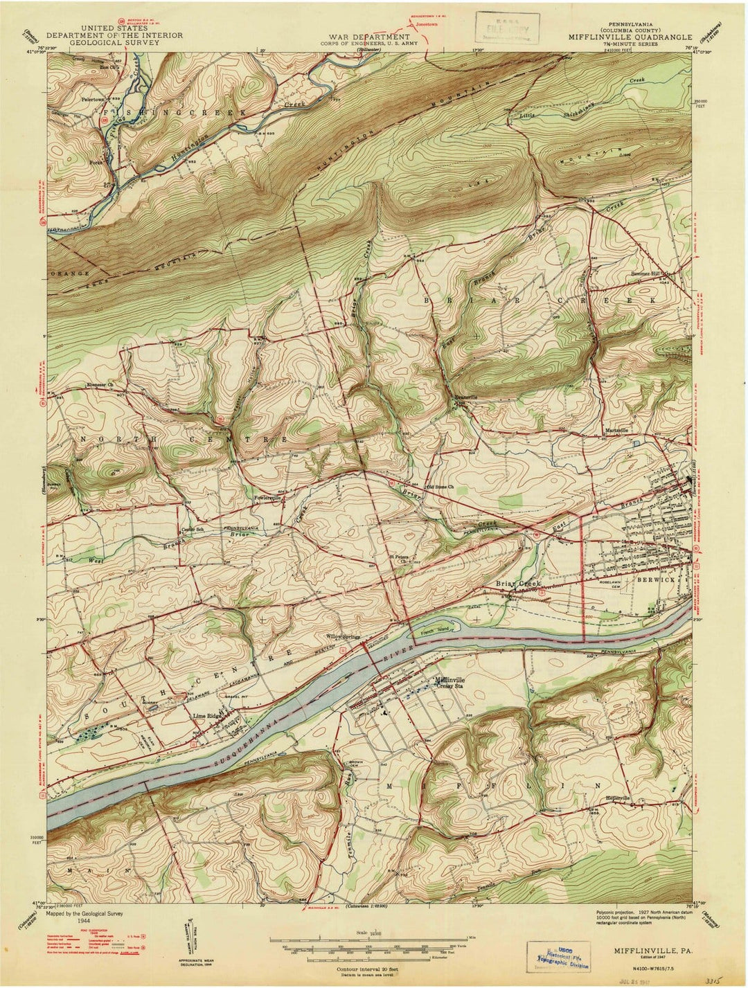 1947 Mifflinville, PA - Pennsylvania - USGS Topographic Map