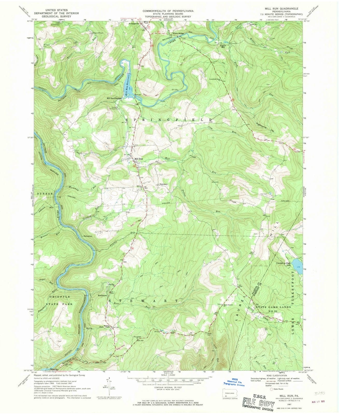 1967 Mill Run, PA - Pennsylvania - USGS Topographic Map