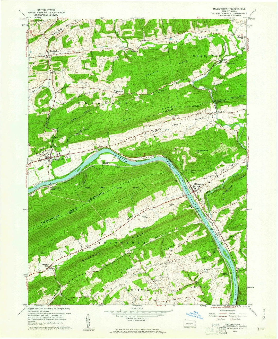 1959 Millerstown, PA - Pennsylvania - USGS Topographic Map