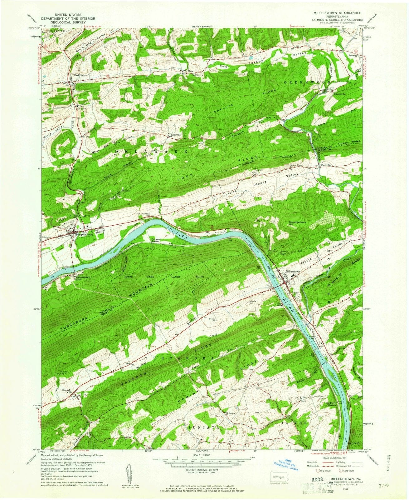 1959 Millerstown, PA - Pennsylvania - USGS Topographic Map